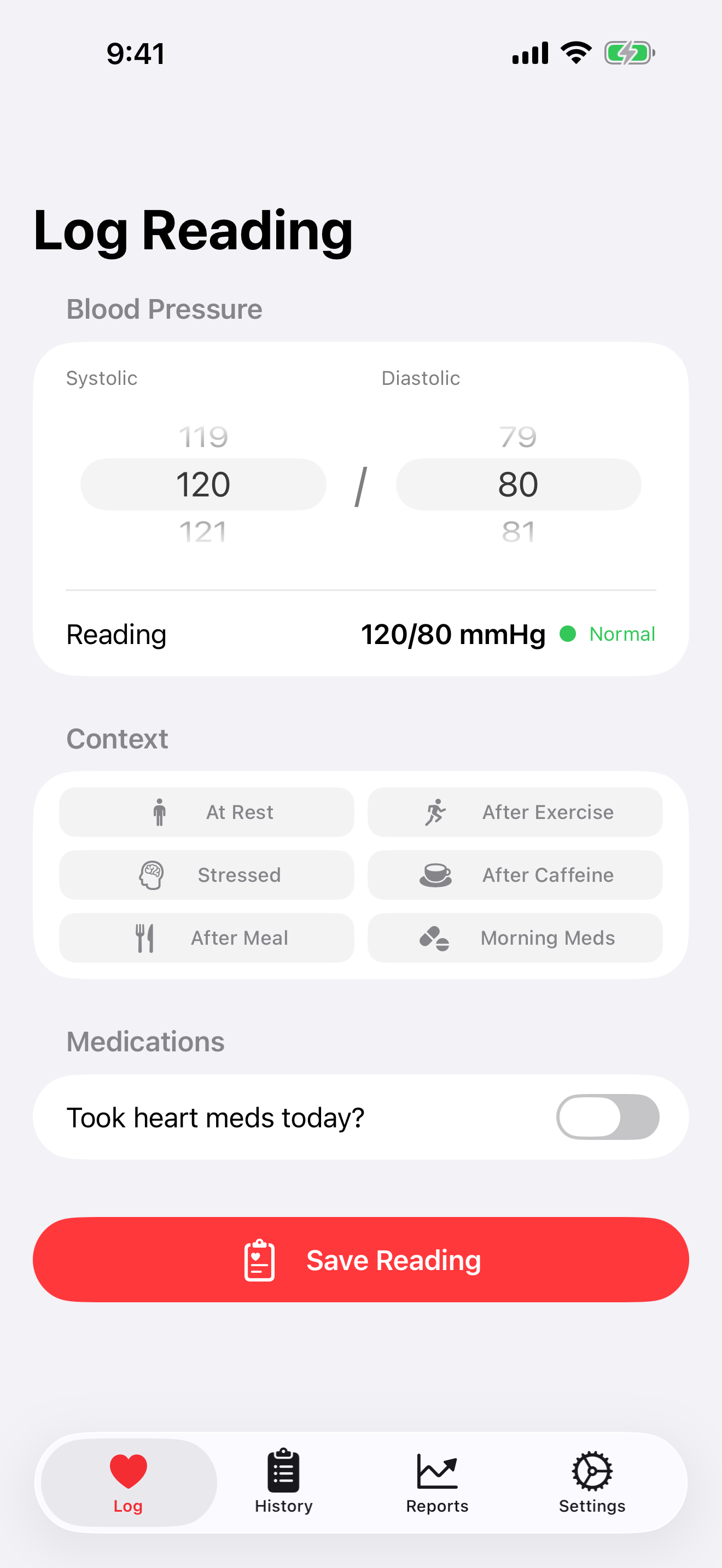 HeartReady — log a reading